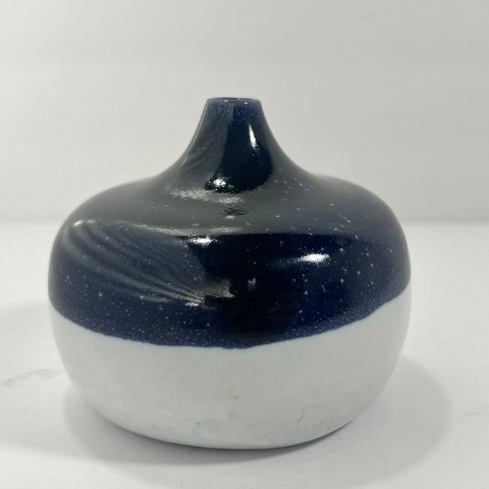 Signed Bud Vase Pottery Blue Glaze Studio Art Pottery